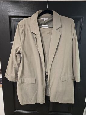 Crescent Olive Green Open-Front Blazer Jacket Set